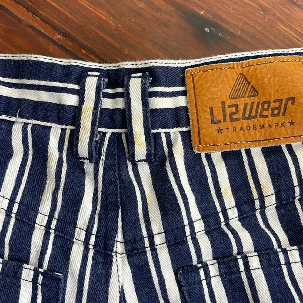 Vintage Liz Wear striped long inseam hi rise denim jean Joey shorts sz 12